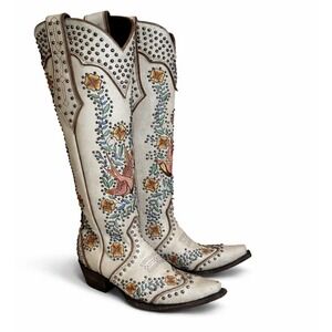 DOUBLE D RANCH Sparrow Tall Boots Embroidered Floral Western Rare $1400 MSRP